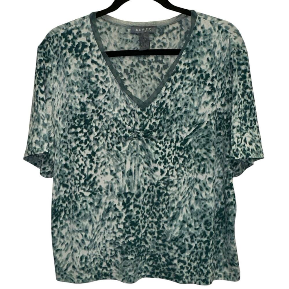 Koret Petite Top XL Printed Blouse‎ Womens Career Work Short Sleeve
